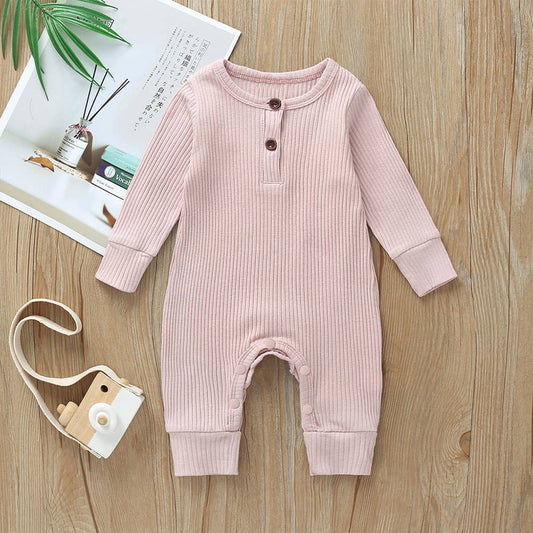 Ribbed Button Romper, Pink