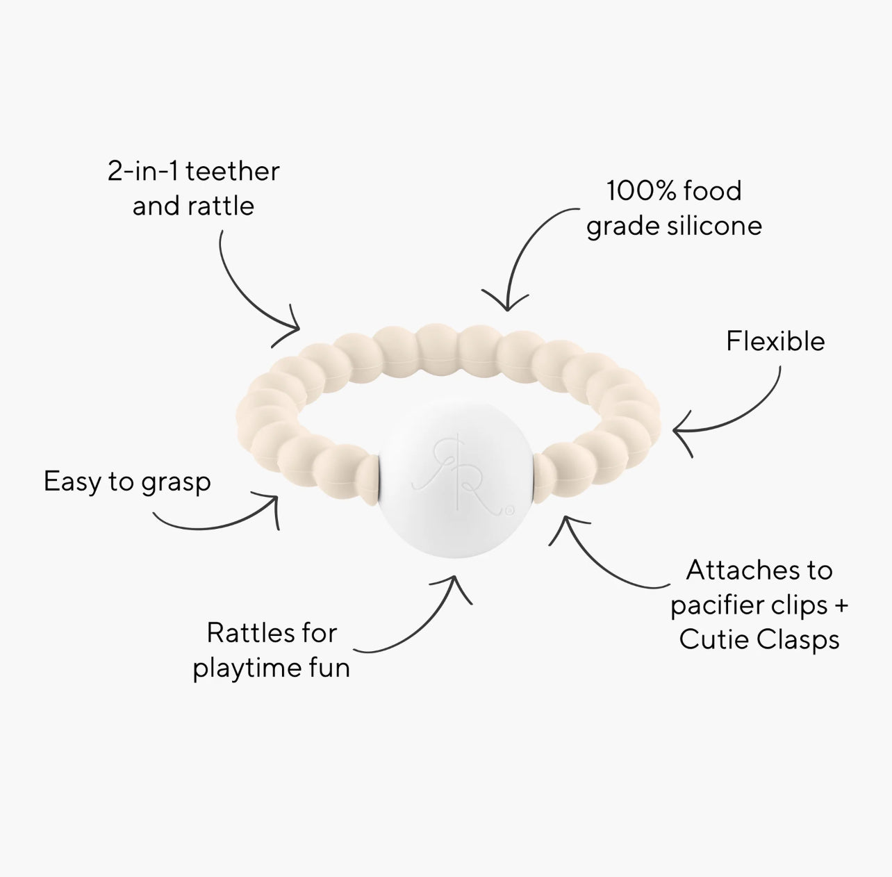 Ryan + Rose Cutie Teething Rattle, Ivory