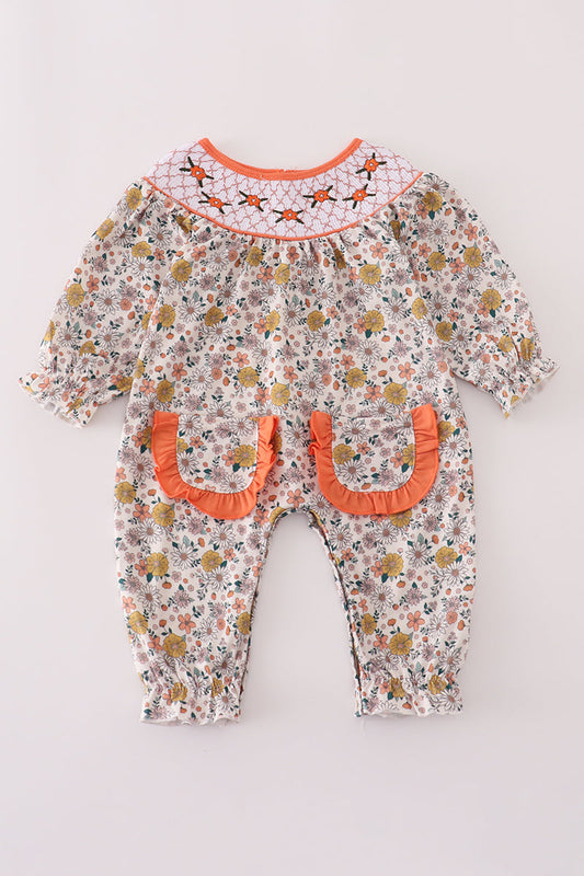Floral Embroidery Smocked Romper