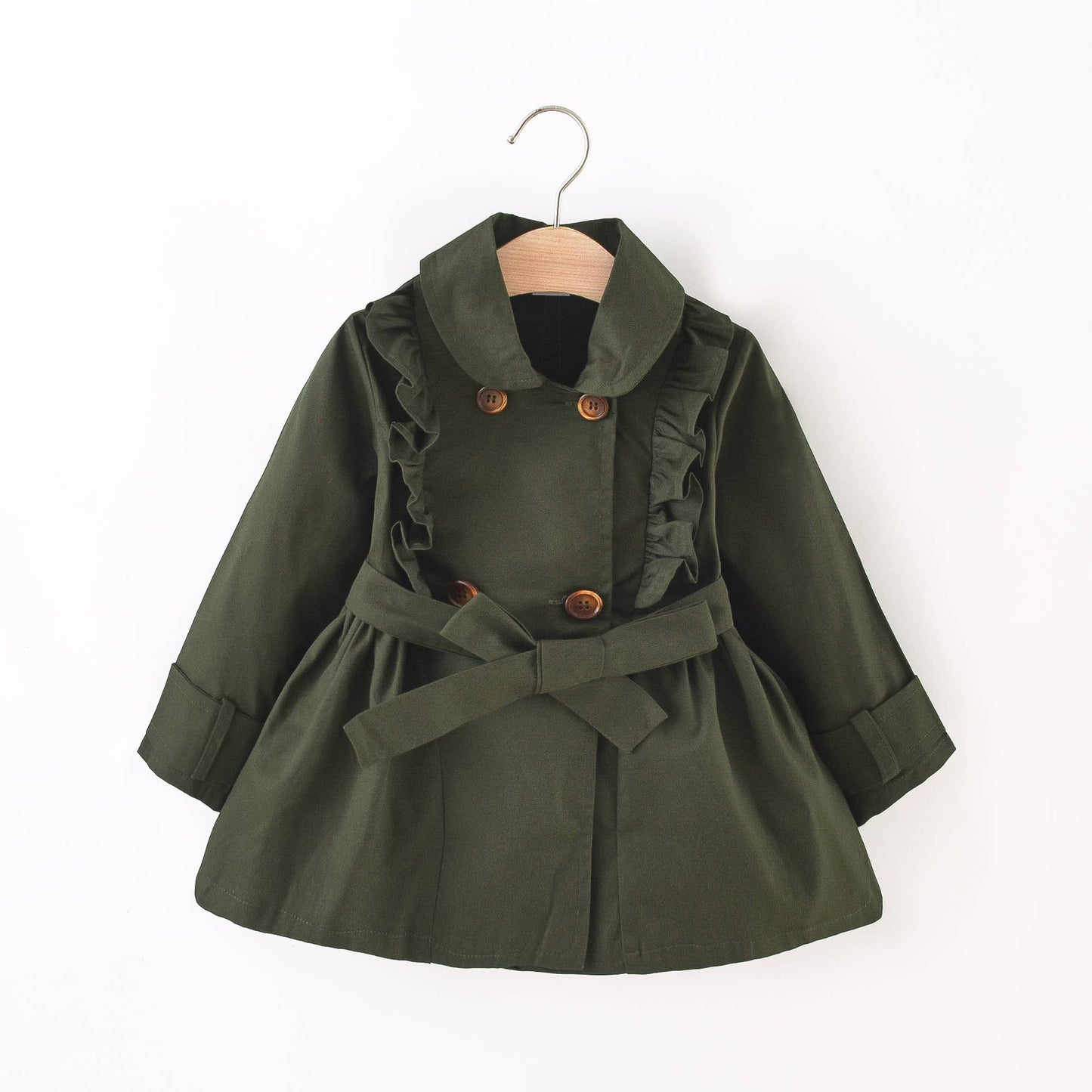 Collar Ruffled Coat, Dark Green