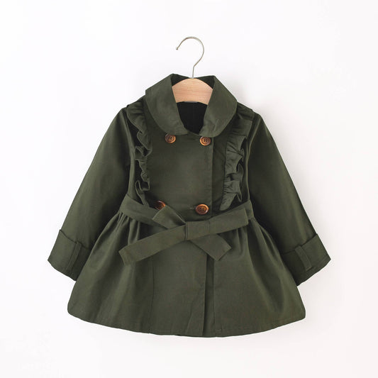Collar Ruffled Coat, Dark Green